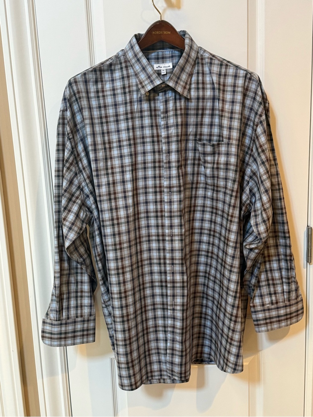 Peter Millar Brown and Gray Plaid Long-Sleeve Button-Down Shirt